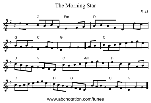 Morning Star, The - staff notation