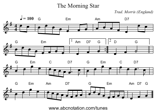 Morning Star, The - staff notation