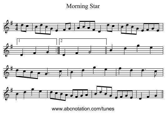 Morning Star - staff notation