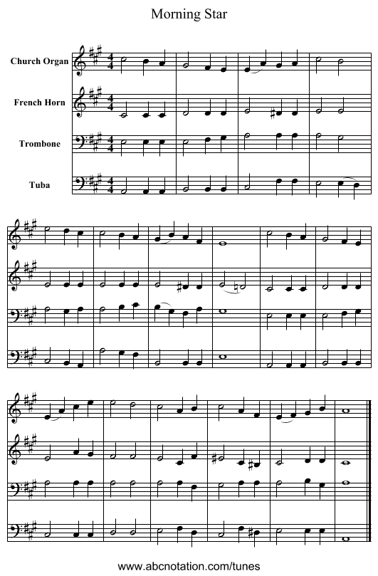 Morning Star - staff notation