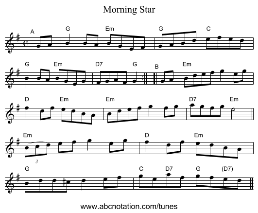 Morning Star - staff notation