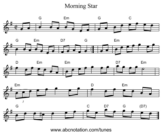 Morning Star - staff notation
