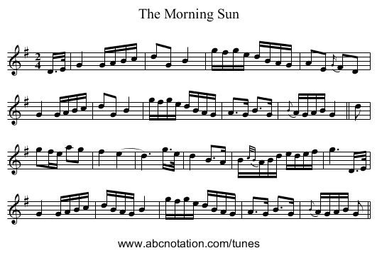 Morning Sun, The - staff notation