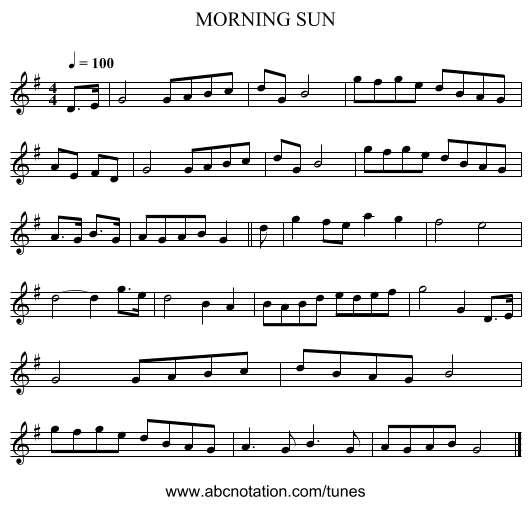 MORNING SUN - staff notation