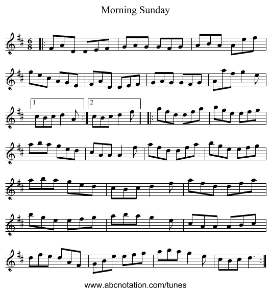 Morning Sunday - staff notation