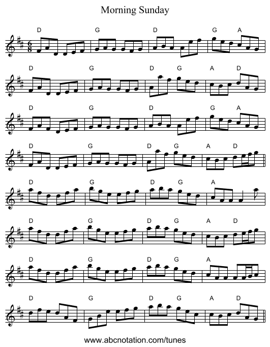 Morning Sunday - staff notation