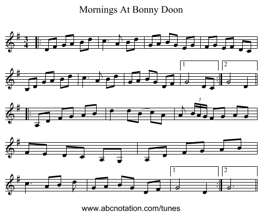Mornings At Bonny Doon - staff notation