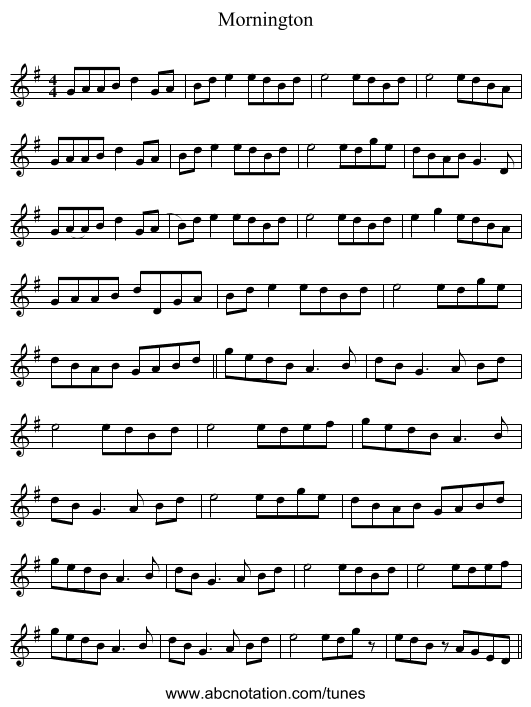 Mornington - staff notation