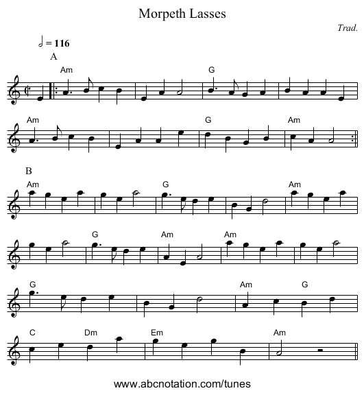 Morpeth Lasses - staff notation