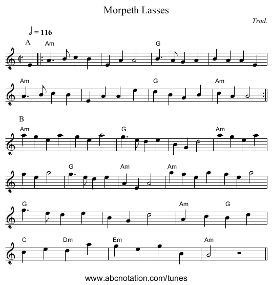 Morpeth Lasses - staff notation