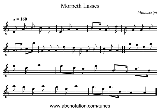 Morpeth Lasses - staff notation
