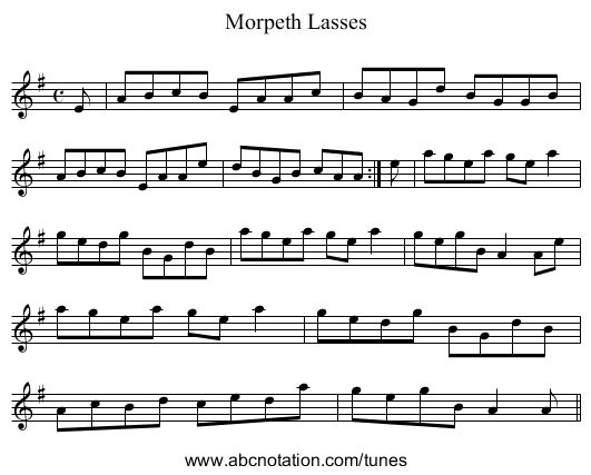 Morpeth Lasses - staff notation