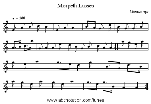 Morpeth Lasses - staff notation