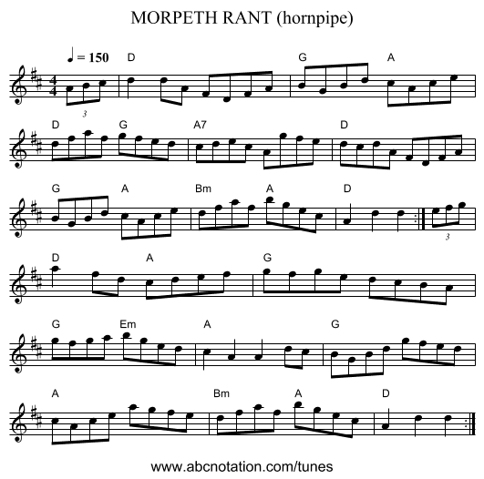 MORPETH RANT (hornpipe) - staff notation