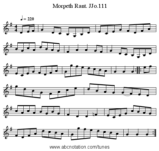 Morpeth Rant. JJo.111 - staff notation