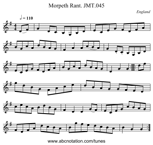 Morpeth Rant. JMT.045 - staff notation