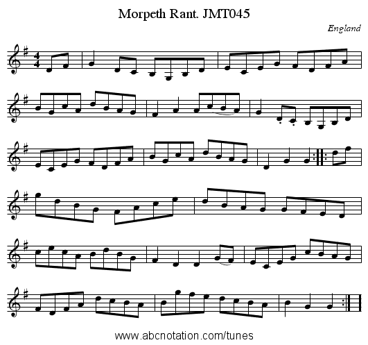Morpeth Rant. JMT045 - staff notation