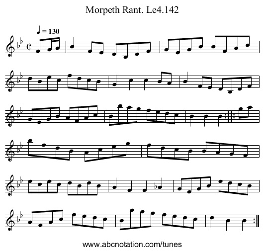 Morpeth Rant. Le4.142 - staff notation