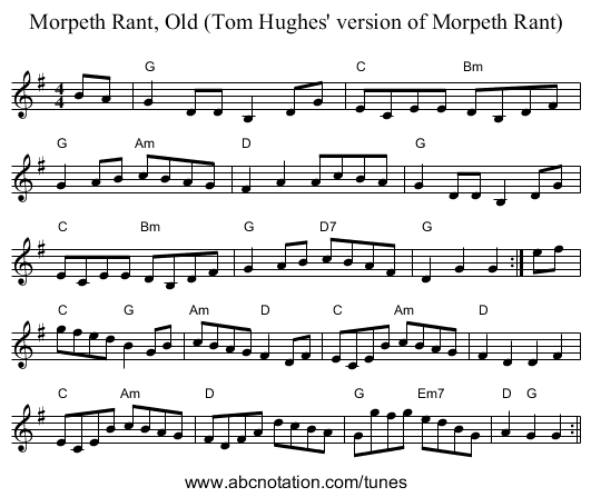 Morpeth Rant, Old (Tom Hughes' version of Morpeth Rant) - staff notation