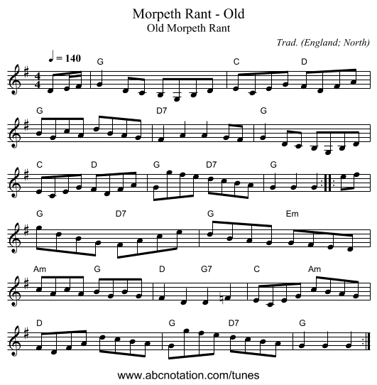 Morpeth Rant - Old - staff notation