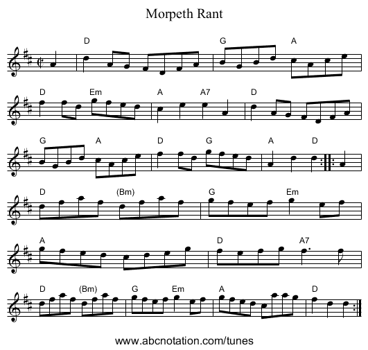 Morpeth Rant - staff notation
