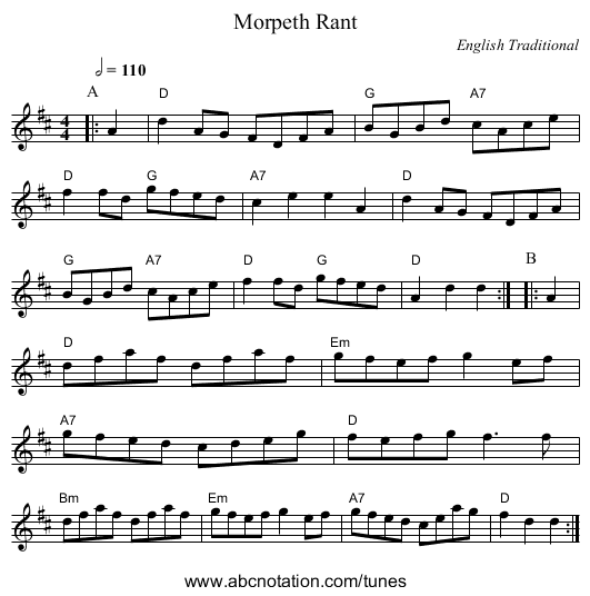 Morpeth Rant - staff notation