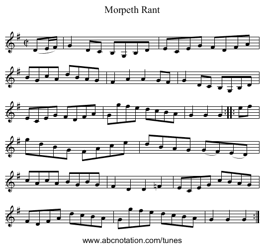 Morpeth Rant - staff notation