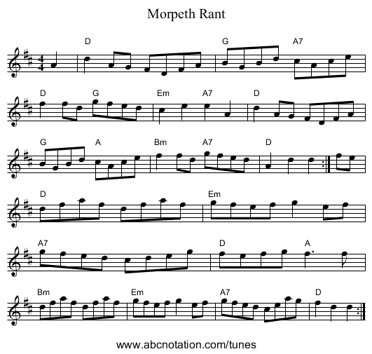 Morpeth Rant - staff notation