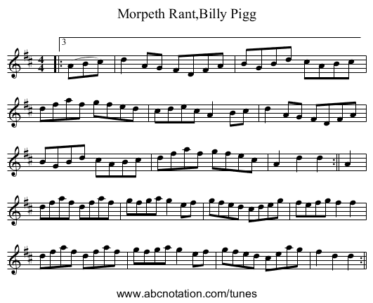 Morpeth Rant,Billy Pigg - staff notation