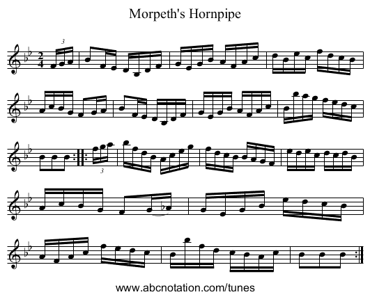 Morpeth's Hornpipe - staff notation