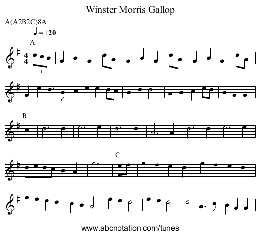 Morris Gallop, Winster - staff notation