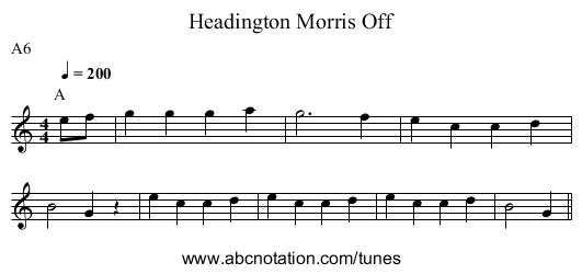 Morris Off, Headington - staff notation