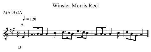 Morris Reel, Winster - staff notation