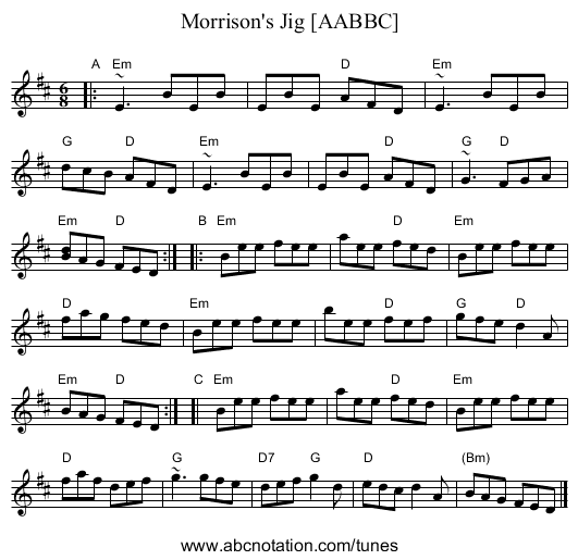 Morrison's Jig [AABBC] - staff notation