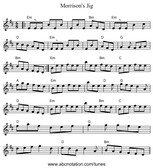 Morrison's Jig - staff notation