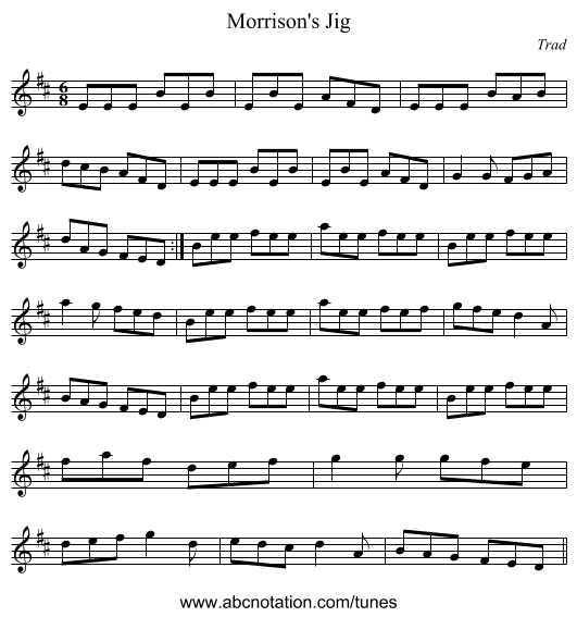 Morrison's Jig - staff notation