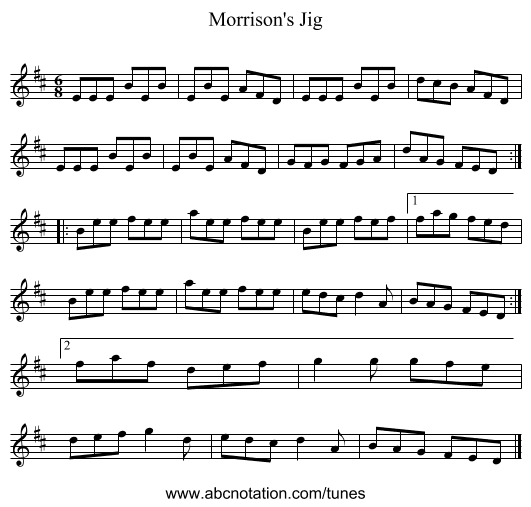 Morrison's Jig - staff notation