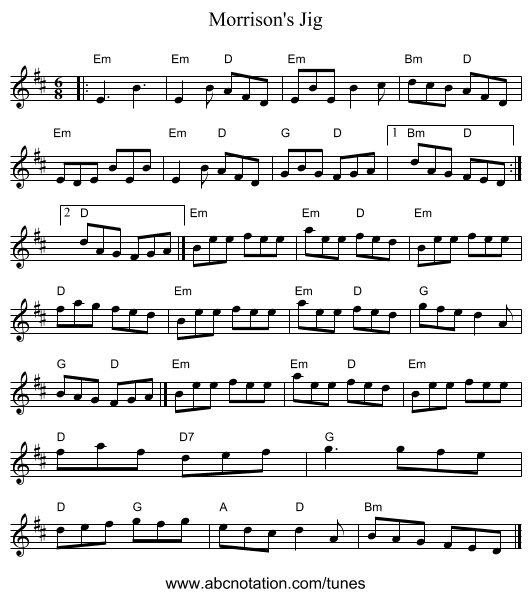 Morrison's Jig - staff notation