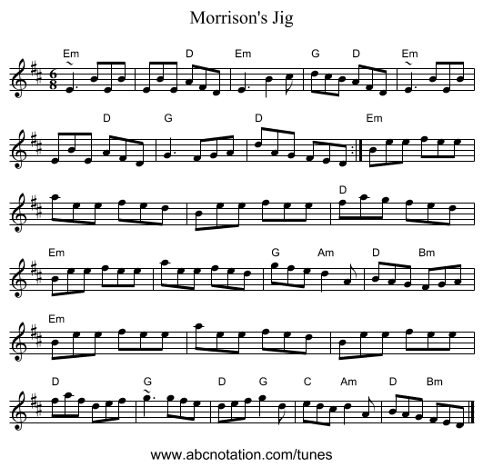 Morrison's Jig - staff notation