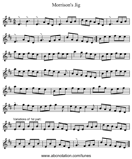 Morrison's Jig - staff notation