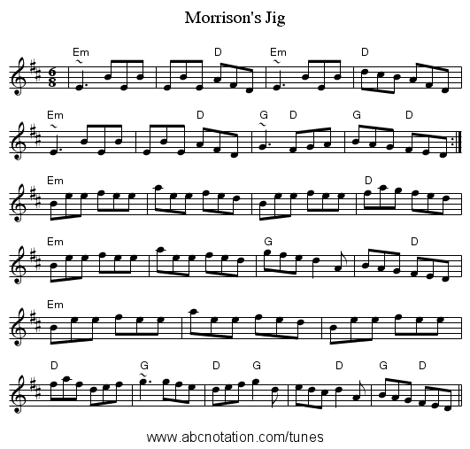 Morrison's Jig - staff notation