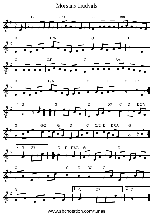 Morsans brudvals - staff notation