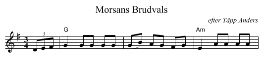Morsans Brudvals - staff notation