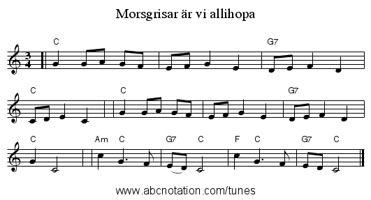 Morsgrisar &auml;r vi allihopa - staff notation