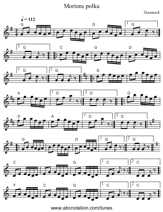 Mortens polka - staff notation