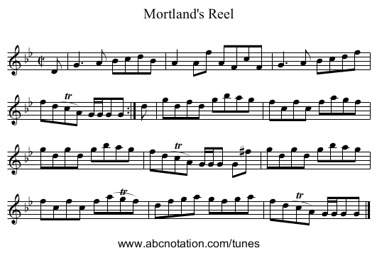 Mortland's Reel - staff notation