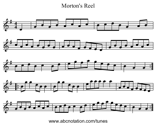 Morton's Reel - staff notation