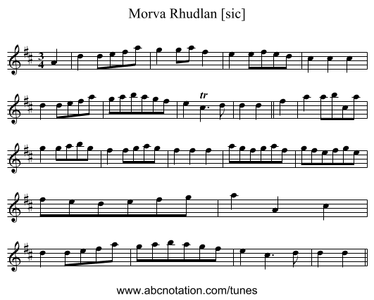 Morva Rhudlan [sic] - staff notation