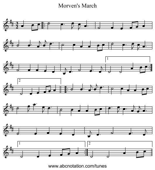 Morven's March - staff notation