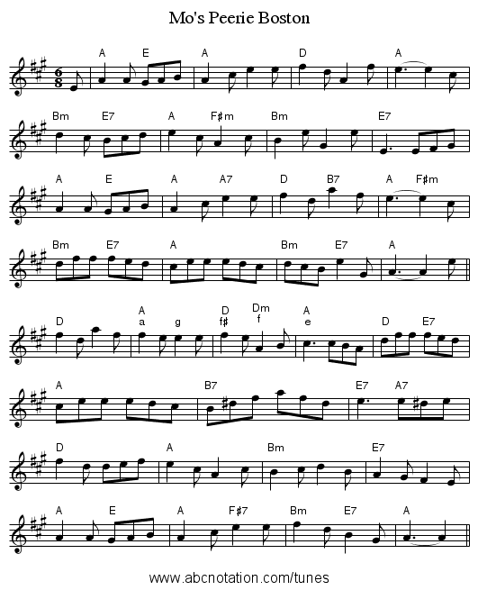 Mo's Peerie Boston - staff notation